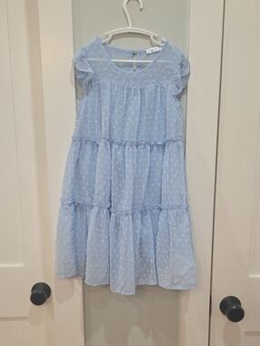 Size 7 Girls' Tiered Swiss Dot Dress in Light Blue - Casual